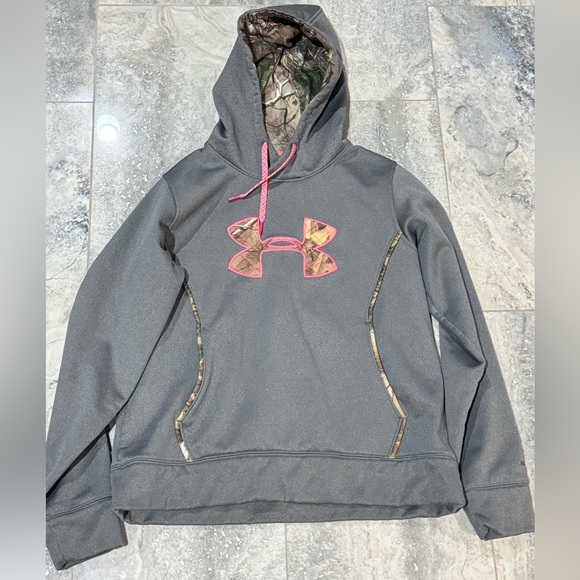 Under Armour Tops - Under Armour Gray Hoodie with Pink and Camouflage Accents